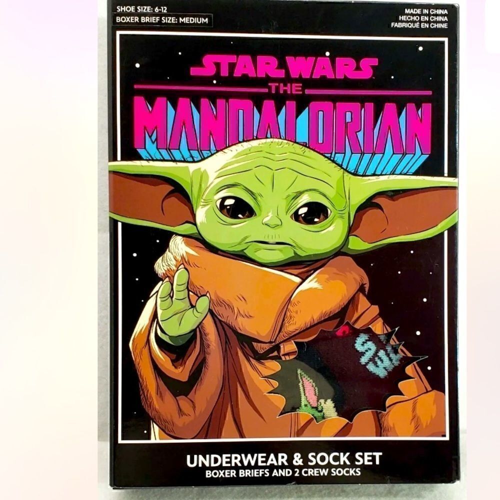Star Wars The Child Boxer Brief Mens Size M(31-34) And 2 Pair Crew Sock Gift Set - Picture 1 of 12